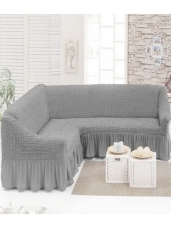Чехол угловой диван серый